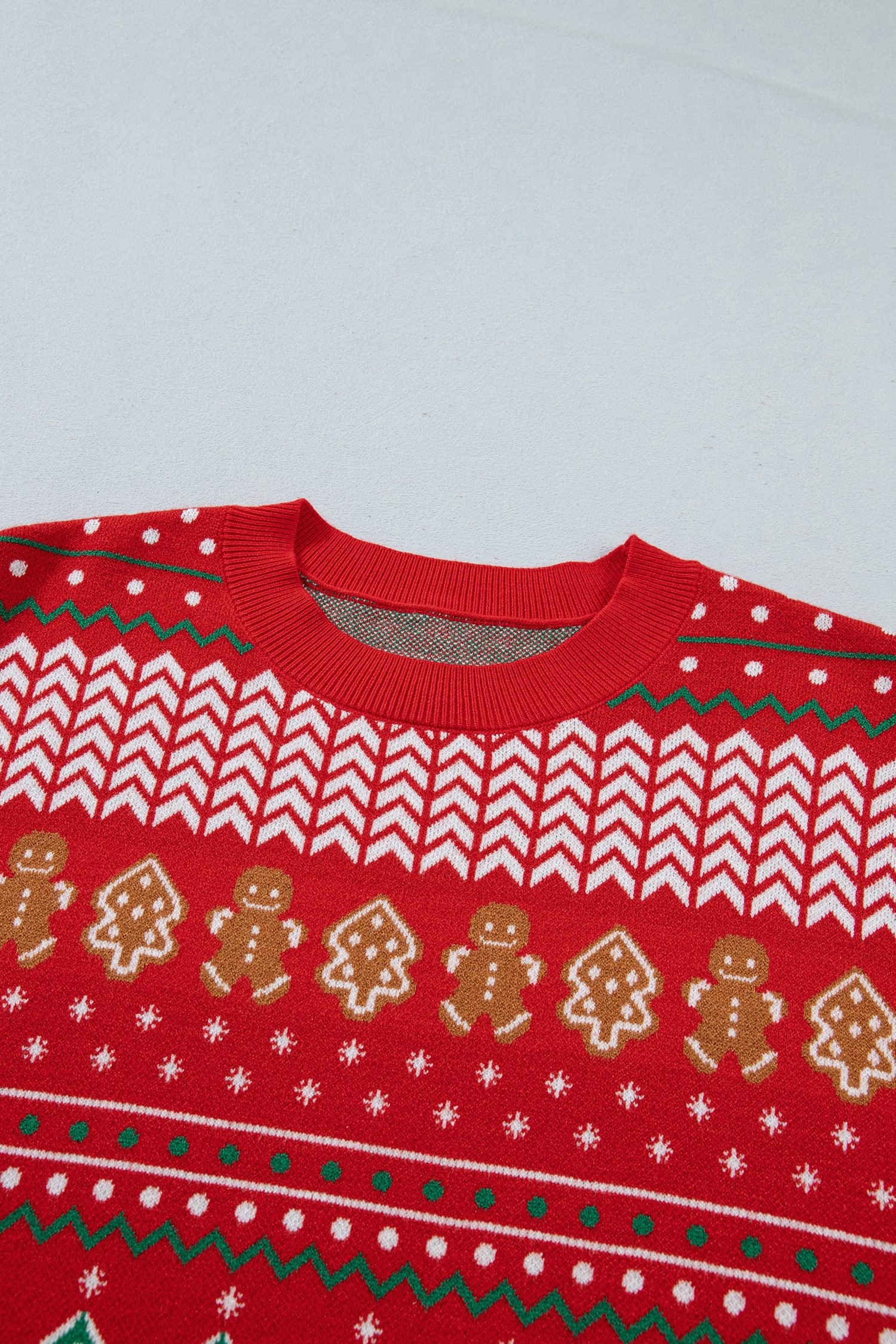 Multicolour Gingerbread Christmas Tree Pattern Round Neck Pullover Sweater