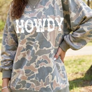Multicolour HOWDY Graphic Camo Print Tunic Sweatshirt