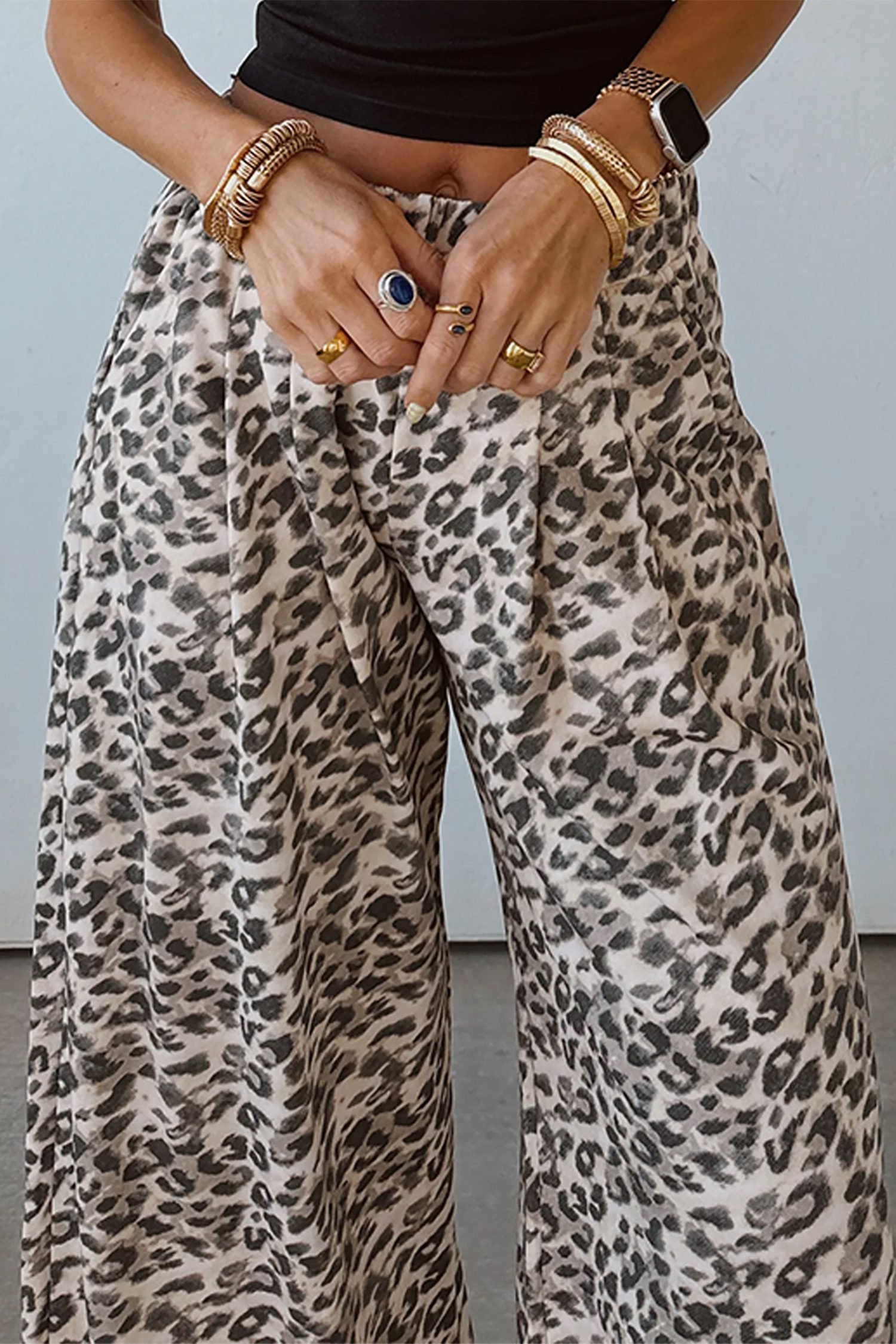 Multicolour Leopard Print Wide Leg Full Length Pants