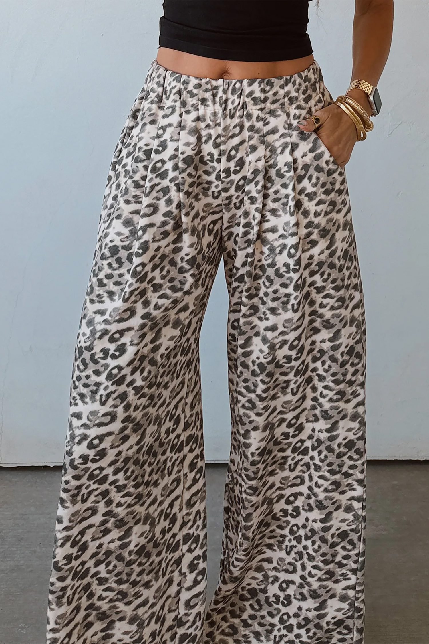 Multicolour Leopard Print Wide Leg Full Length Pants