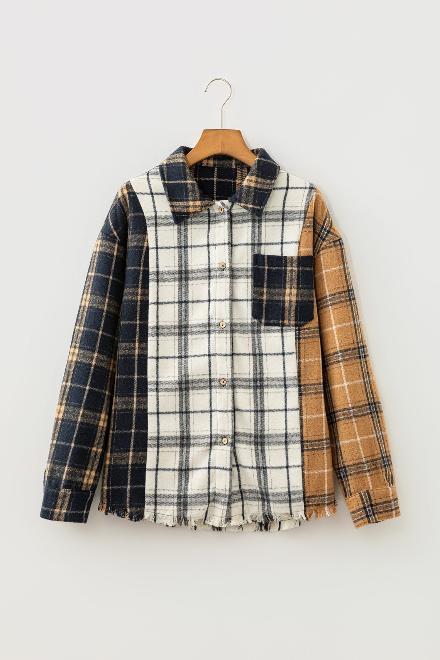 Multicolour Plaid Button-Up Long Sleeve Shift Silhouette Shacket