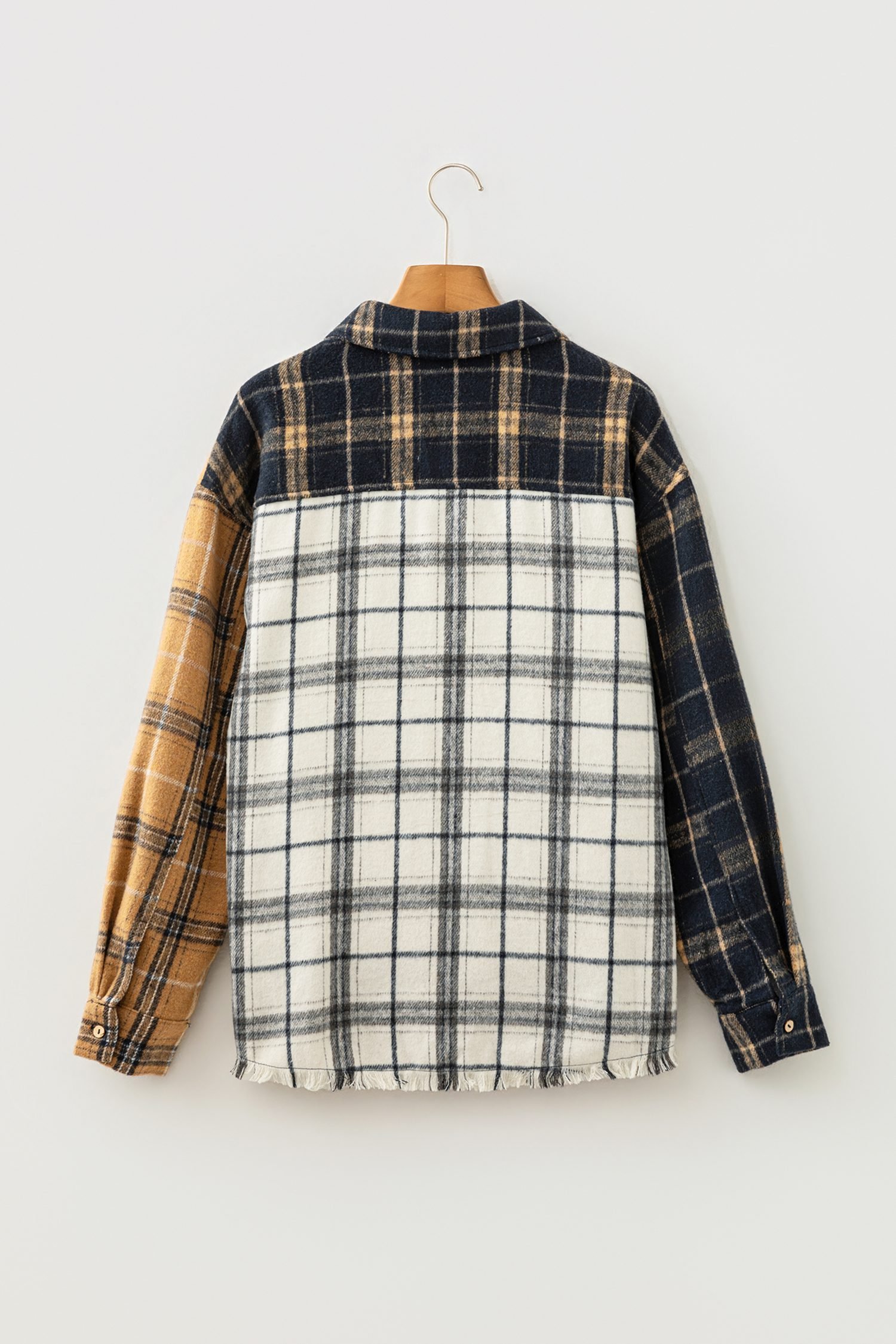 Multicolour Plaid Button-Up Long Sleeve Shift Silhouette Shacket