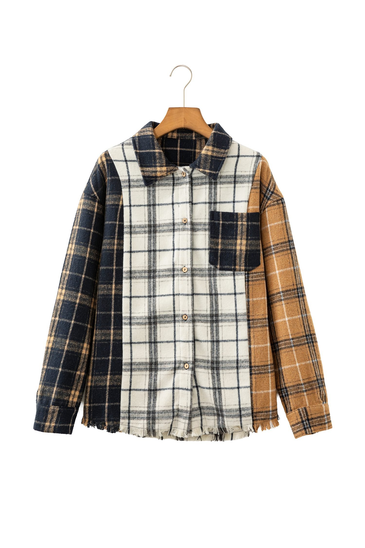Multicolour Plaid Button-Up Long Sleeve Shift Silhouette Shacket