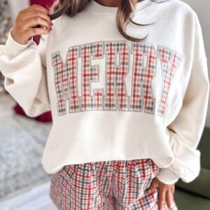 Multicolour Plaid MERRY Holiday Long Sleeve Top and Shorts Set