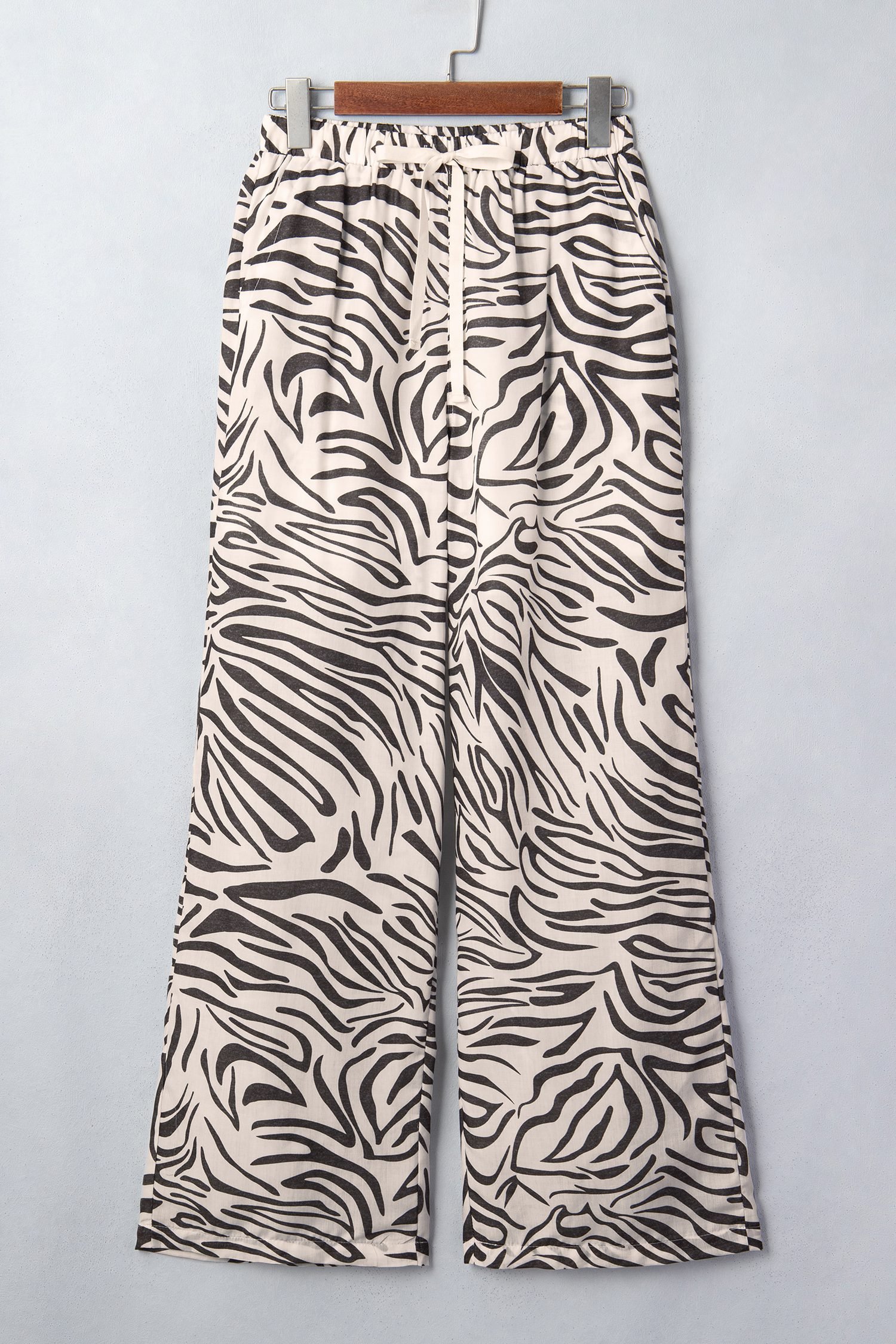 Multicolour Western Print Zebra Pattern Elastic Waist Pocket Full-Length Pants