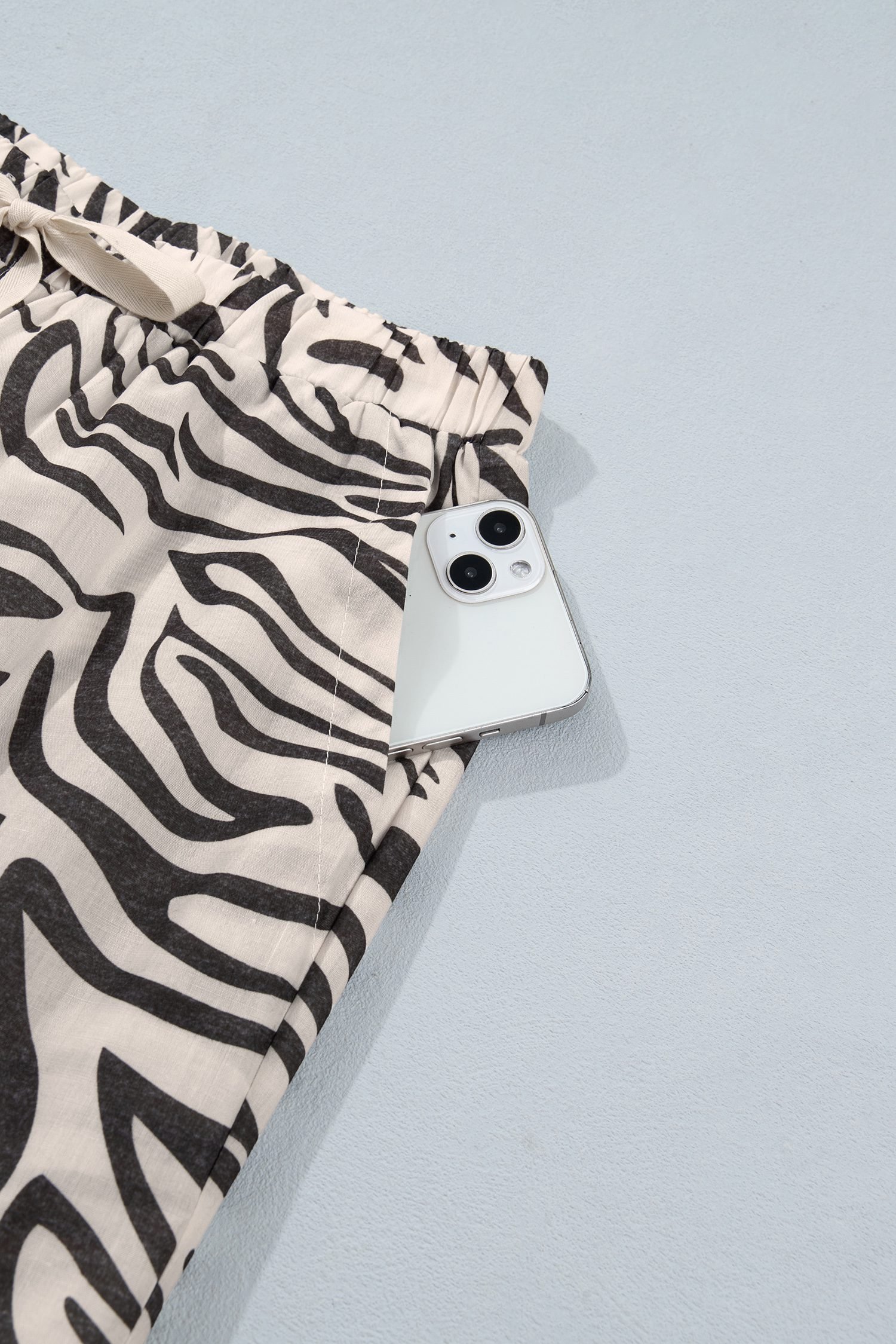 Multicolour Western Print Zebra Pattern Elastic Waist Pocket Full-Length Pants