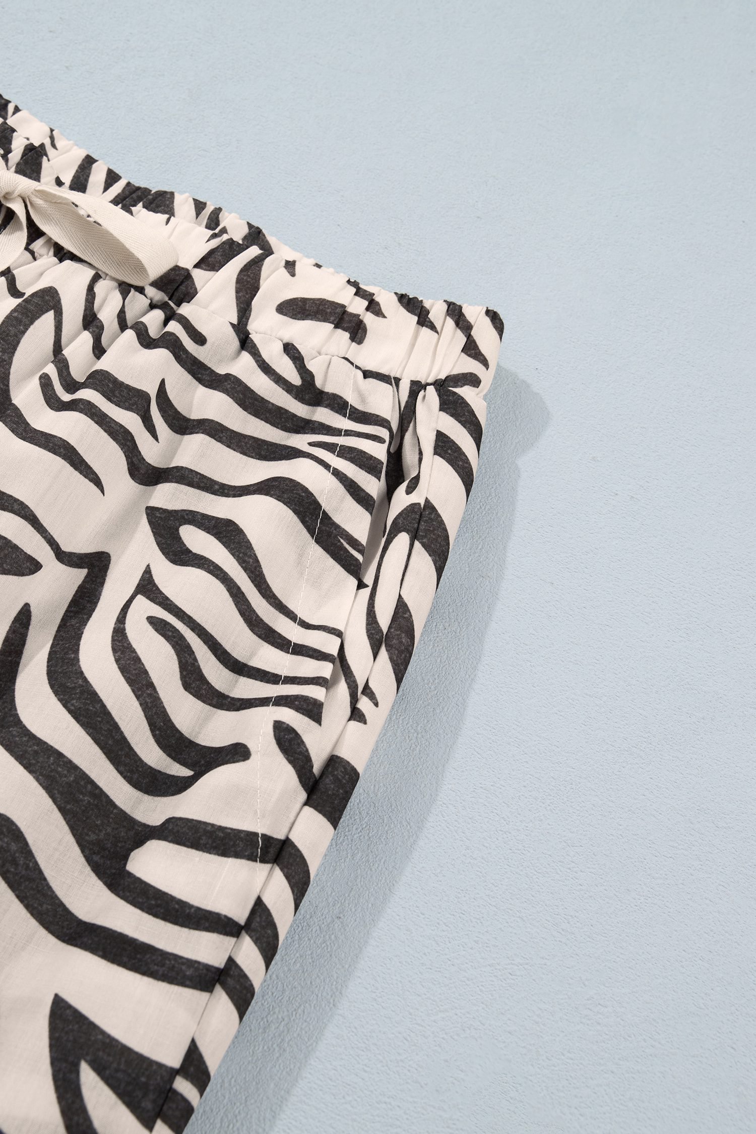 Multicolour Western Print Zebra Pattern Elastic Waist Pocket Full-Length Pants