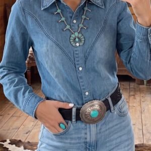Myosotis Embroidered Western Detail Long Sleeve Collar Shirt