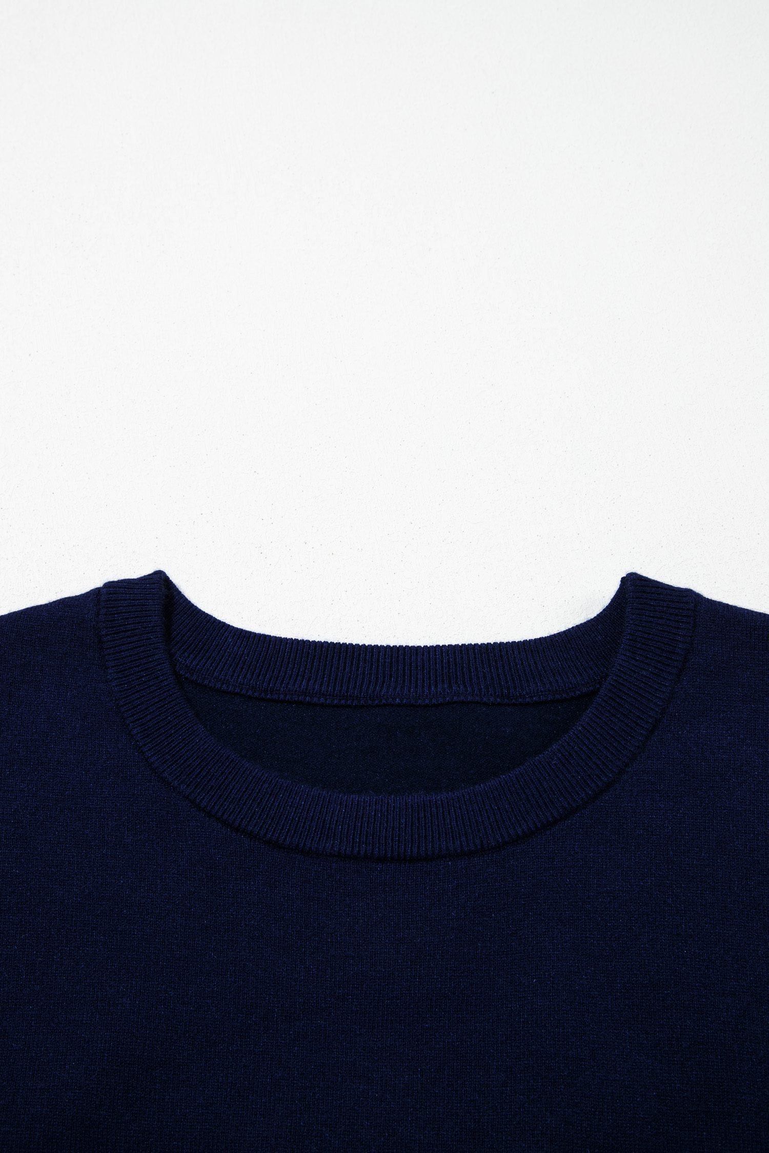 Navy Blue Drop Shoulder Long Sleeve Striped Pullover Sweater