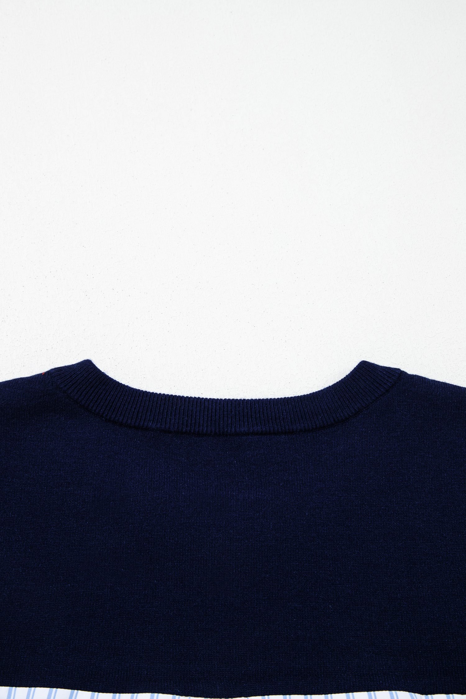 Navy Blue Drop Shoulder Long Sleeve Striped Pullover Sweater