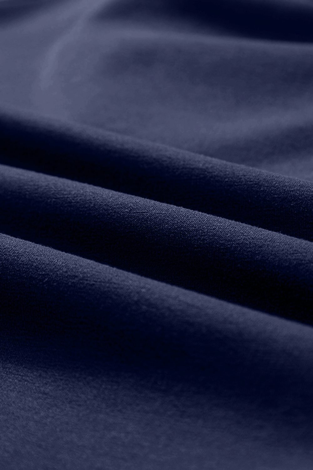 Navy Blue Solid Color Cowl Neck Drawstring Pullover Wide Leg Athleisure Pants Set