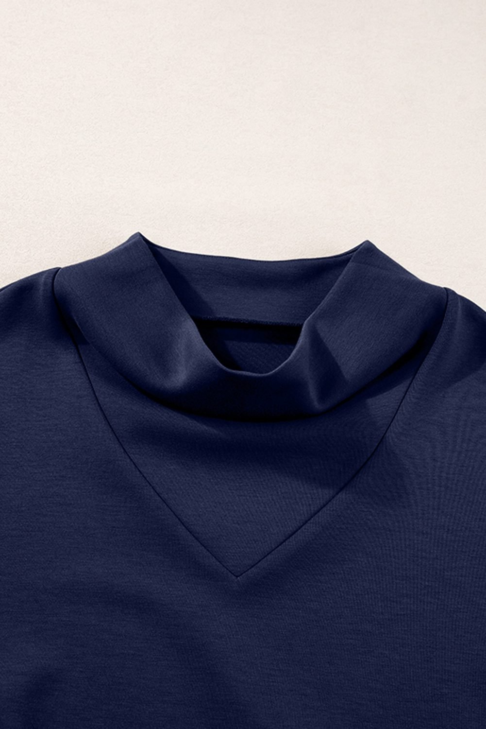 Navy Blue Solid Color Cowl Neck Drawstring Pullover Wide Leg Athleisure Pants Set