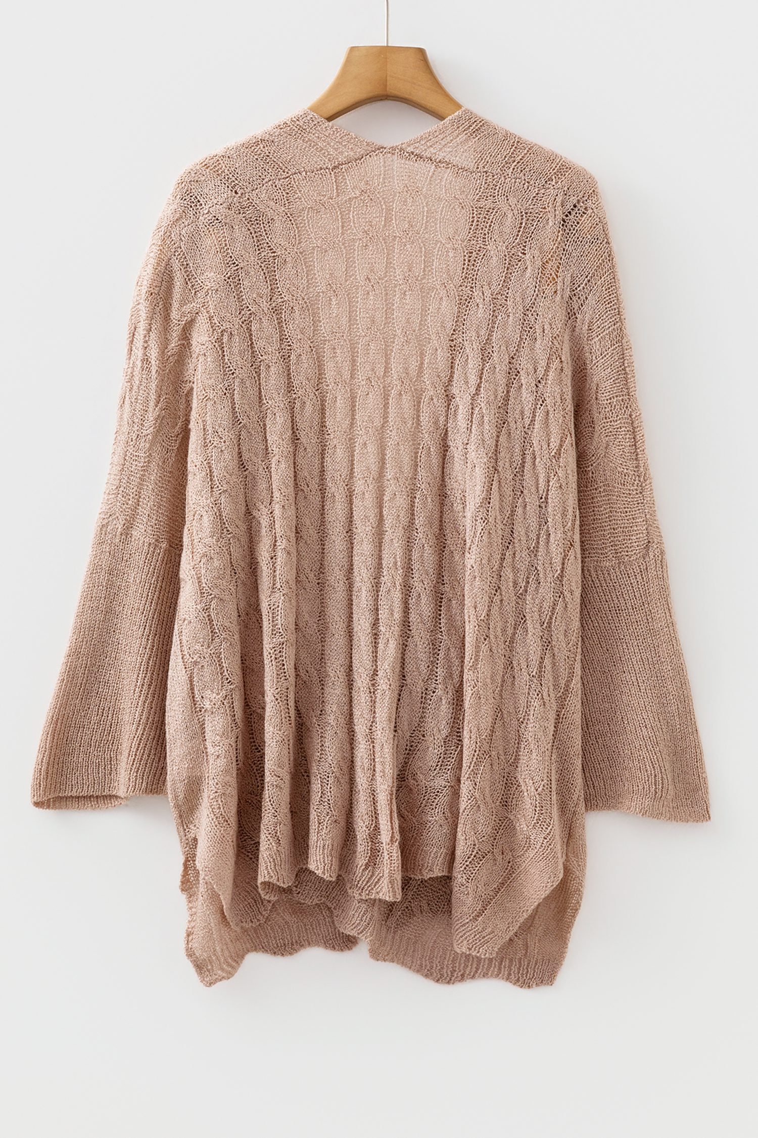 Old Rose Drop Shoulder Crochet Knit Open Front Cardigan