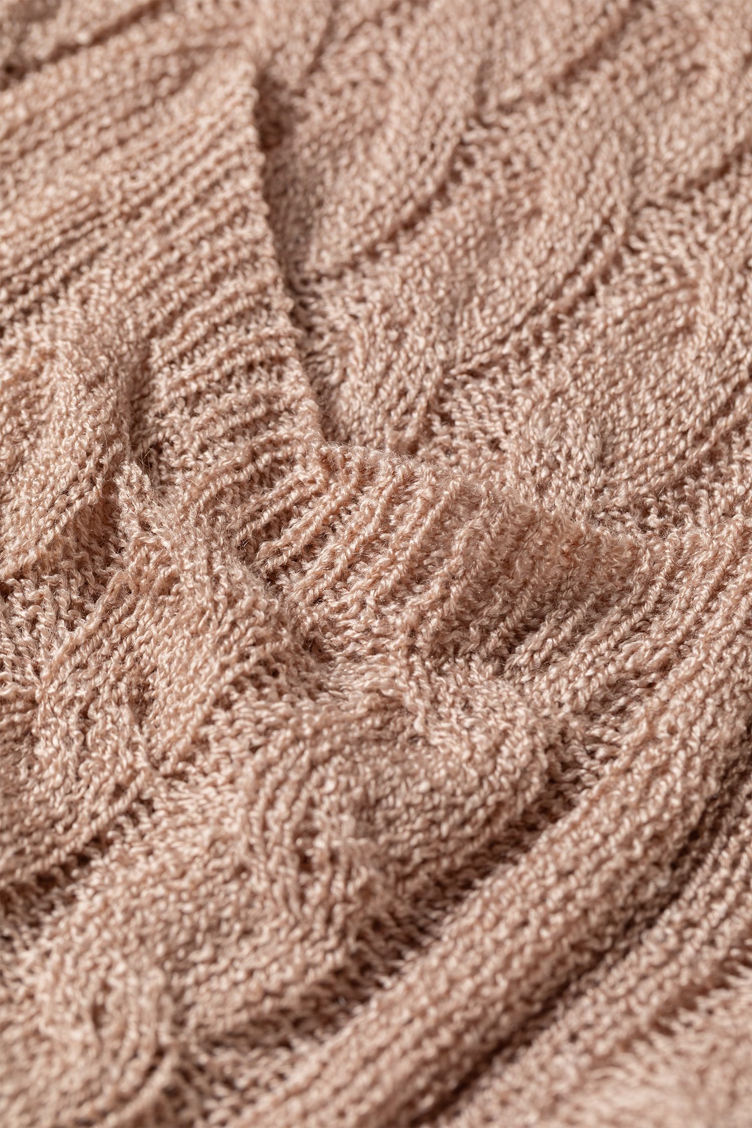Old Rose Drop Shoulder Crochet Knit Open Front Cardigan