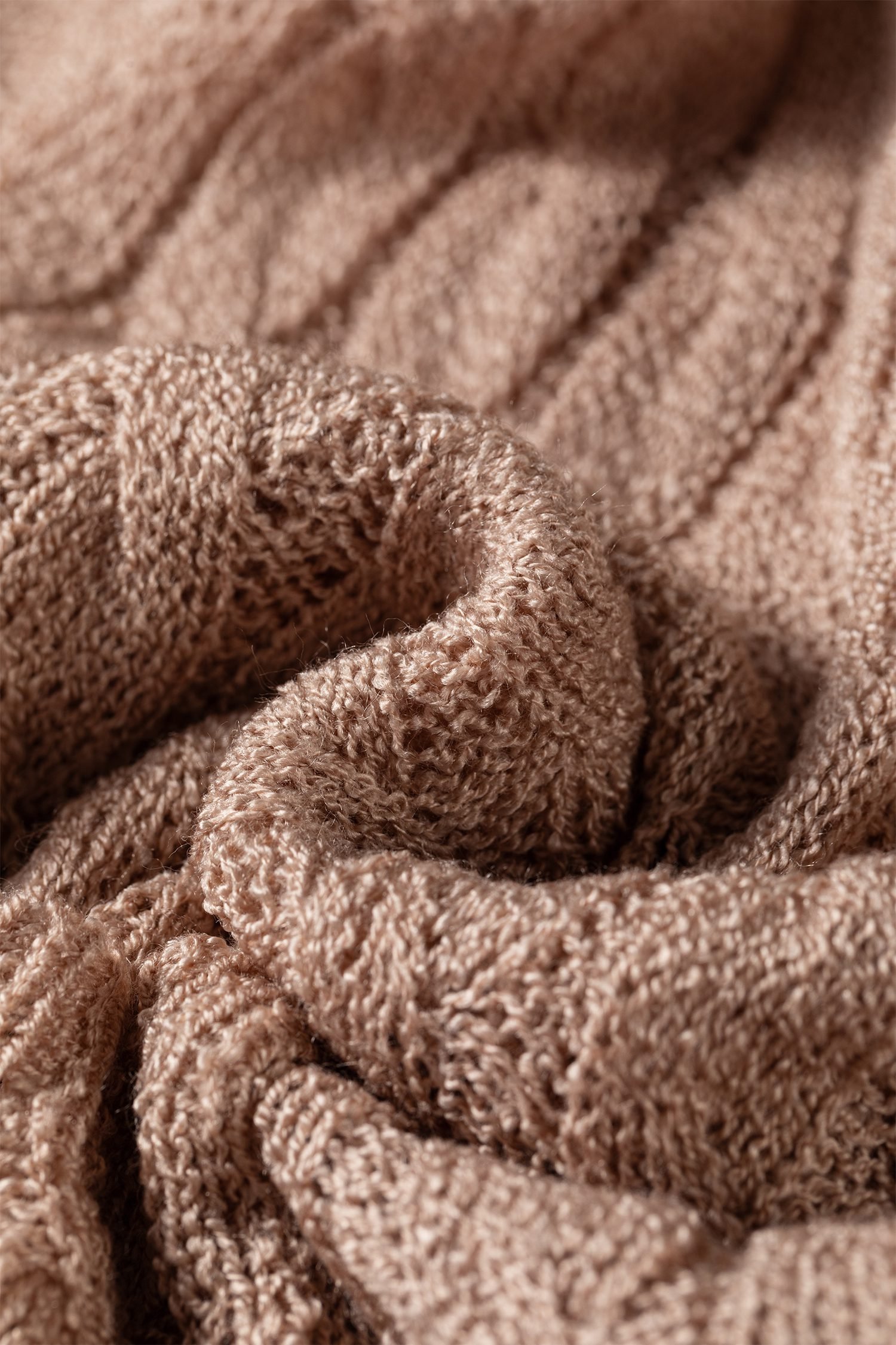 Old Rose Drop Shoulder Crochet Knit Open Front Cardigan