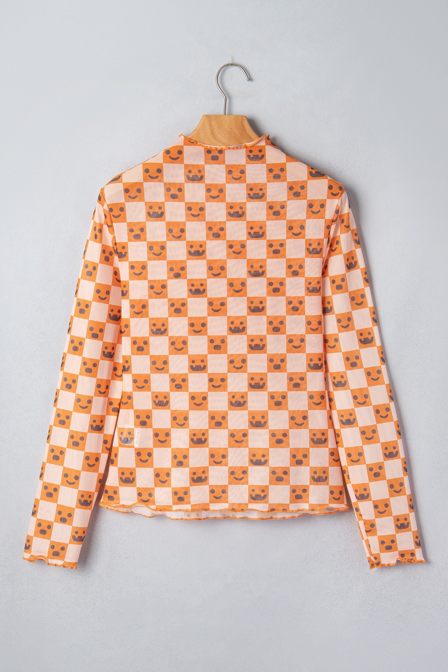 Orange Abstract Halloween Pattern Long Sleeve Stand Neck Shift Blouse