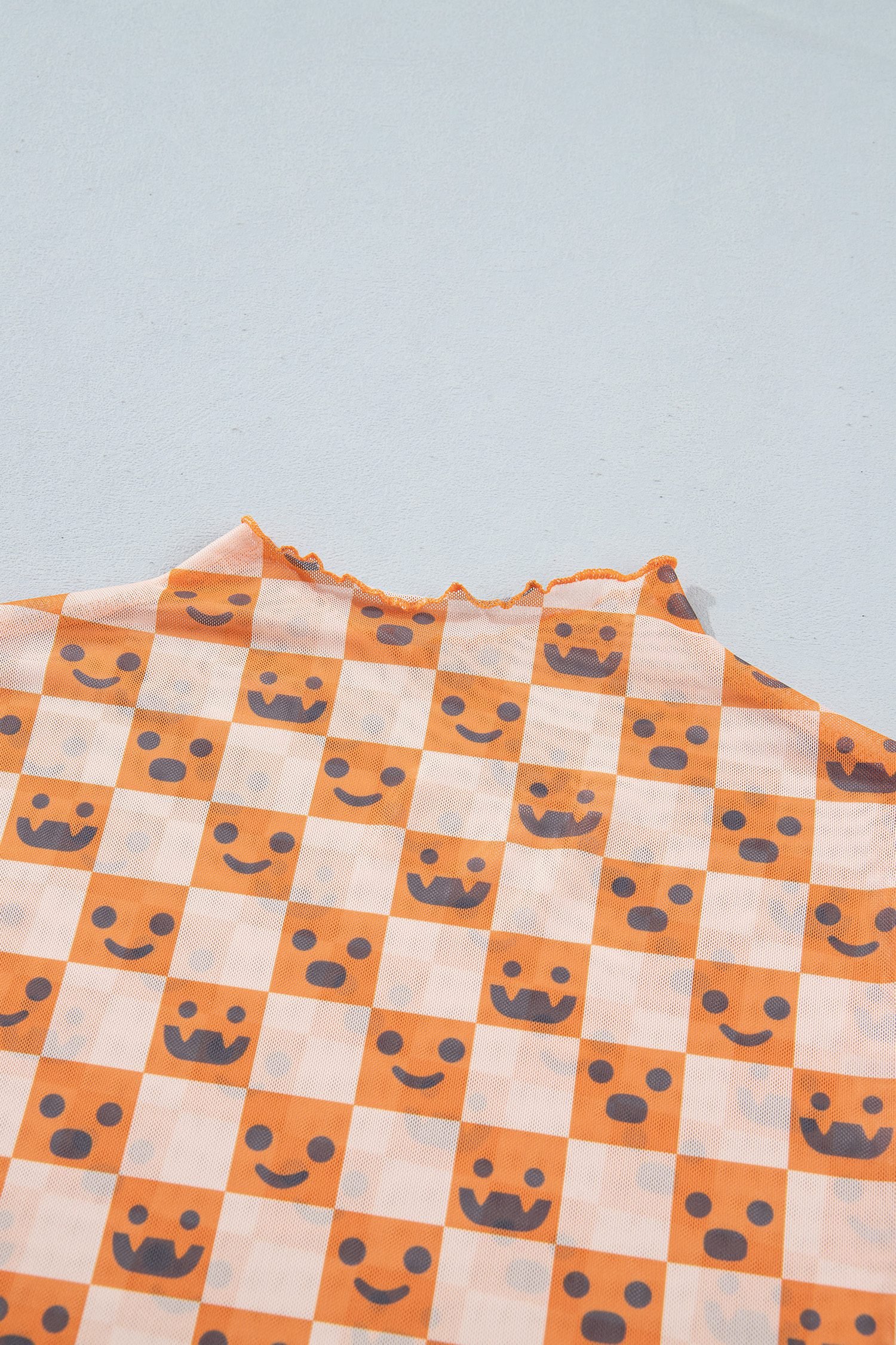 Orange Abstract Halloween Pattern Long Sleeve Stand Neck Shift Blouse