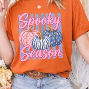 Orange Casual Spooky Season Pumpkin Print Graphic Custom T-Shirt