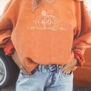 Orange Custom Embroidered Pumpkin Faith Graphic Sweatshirt