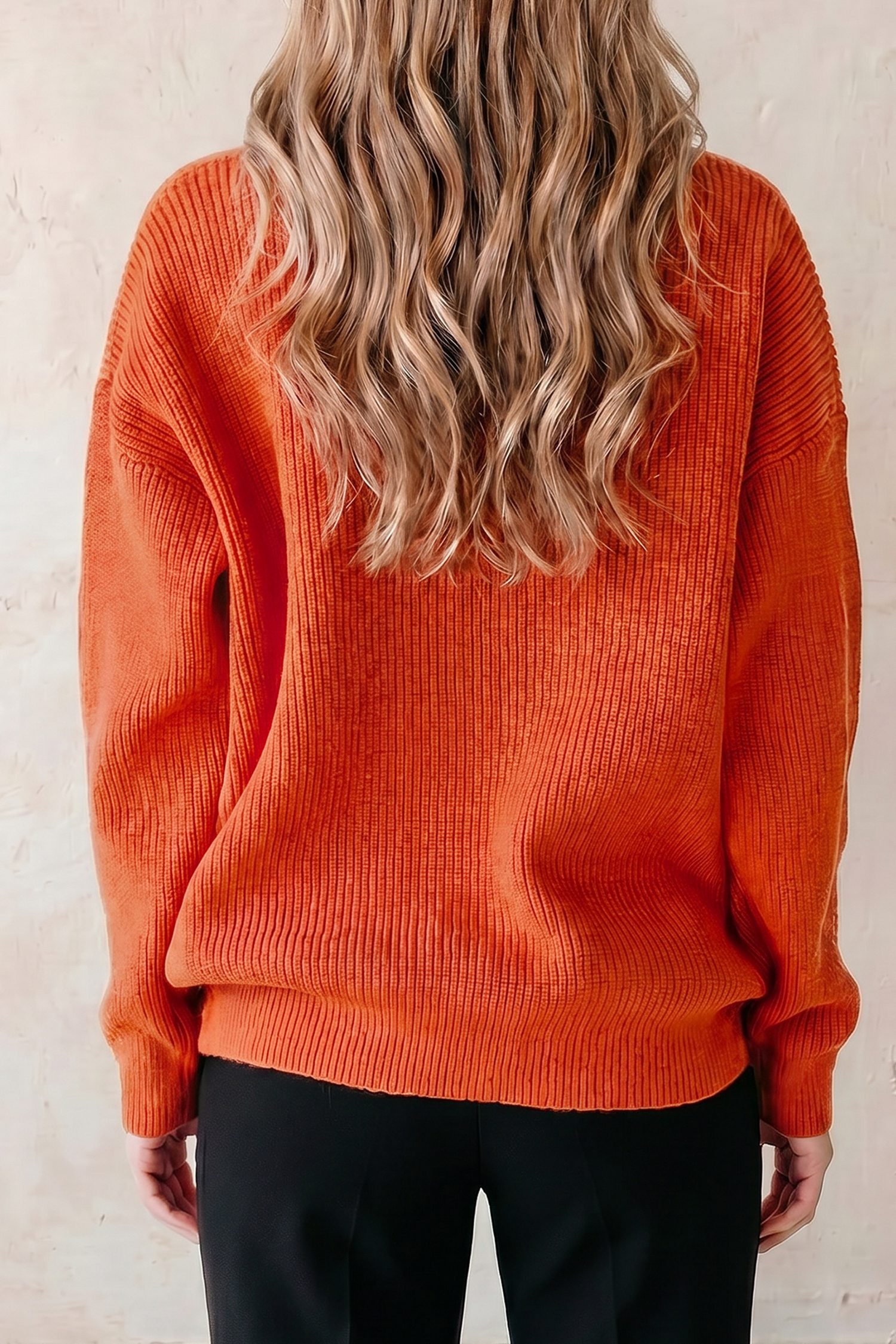 Orange Drop Shoulder Long Sleeve Round Neck Halloween Sweater