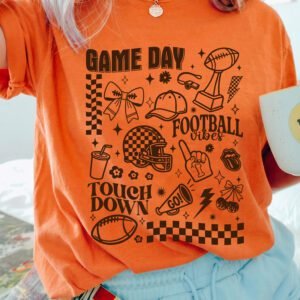 Orange Football Game Day Graphic Short Sleeve T Shirt