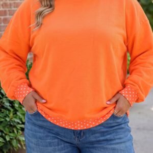 Orange Polka Dot Patchwork Round Neck Plus Size Sweatshirt