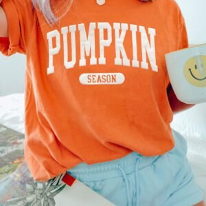 Orange PUMPKIN SEASON Letter Print Relaxed T Shirt