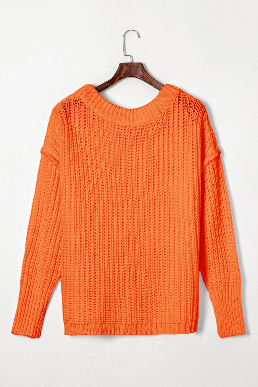 Orange Ribbed Knit Round Neck Slouchy Chunky Sweater
