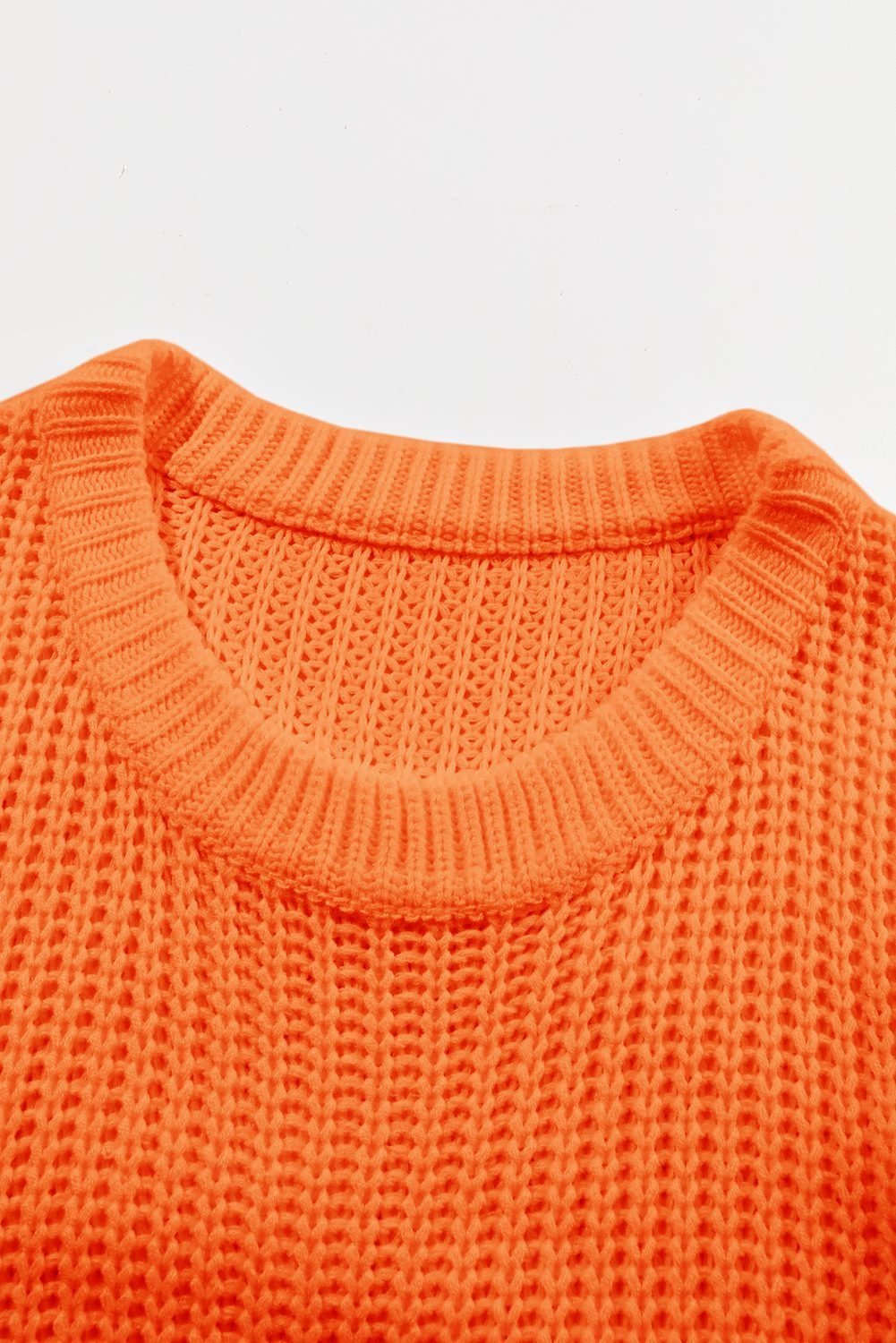Orange Ribbed Knit Round Neck Slouchy Chunky Sweater