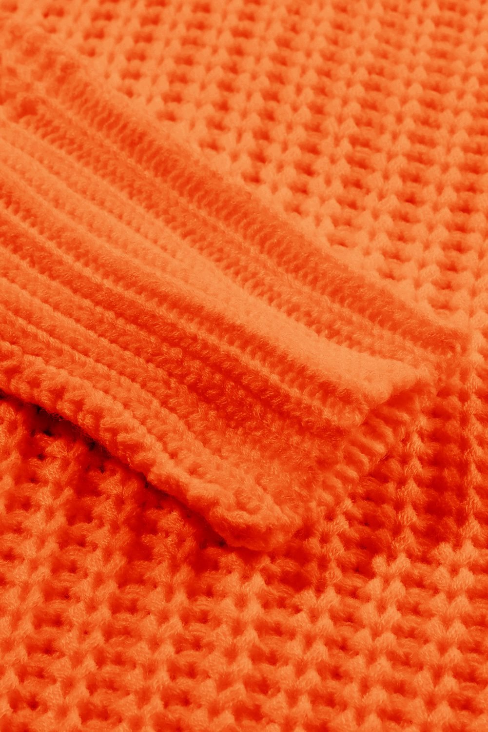 Orange Ribbed Knit Round Neck Slouchy Chunky Sweater