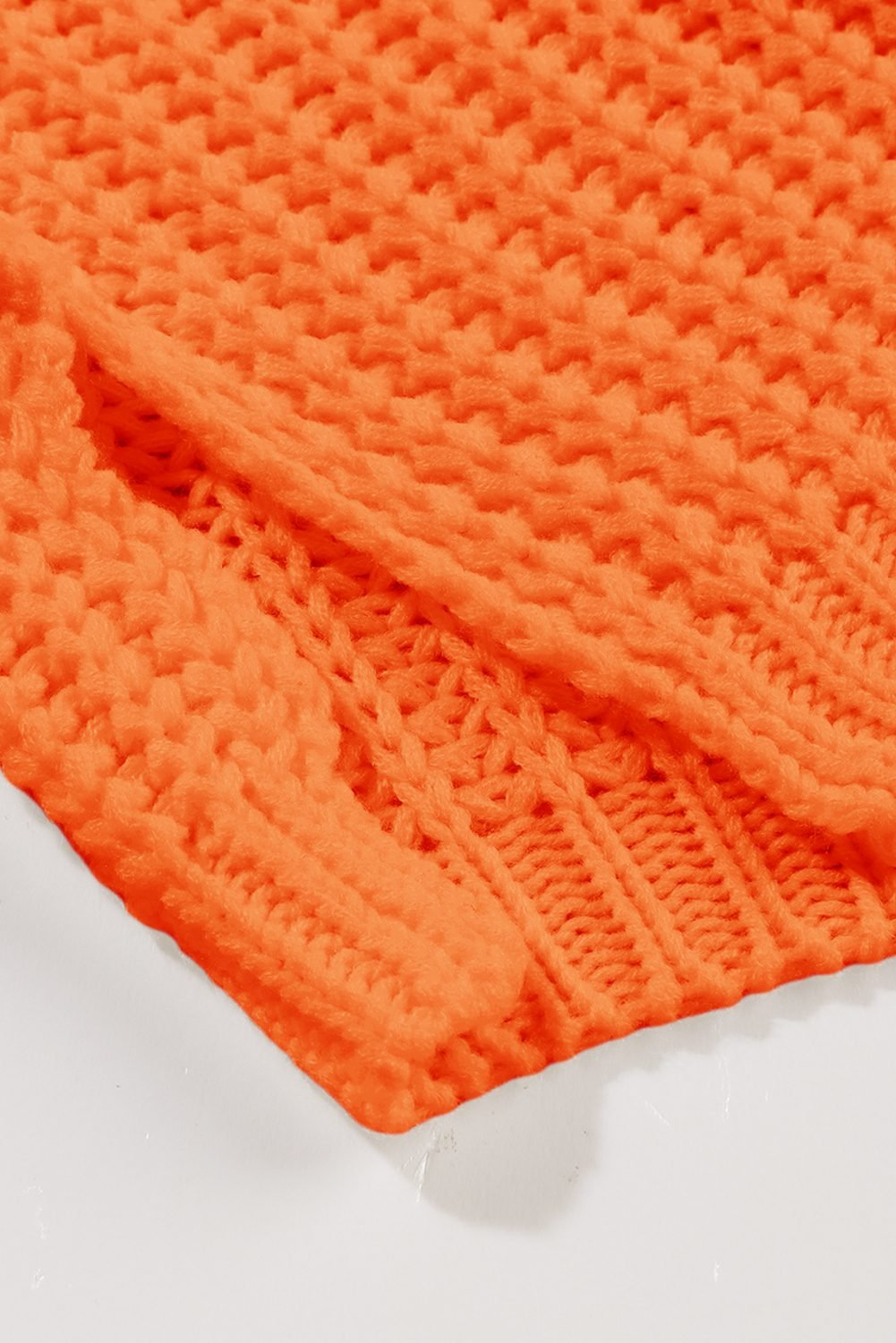 Orange Ribbed Knit Round Neck Slouchy Chunky Sweater