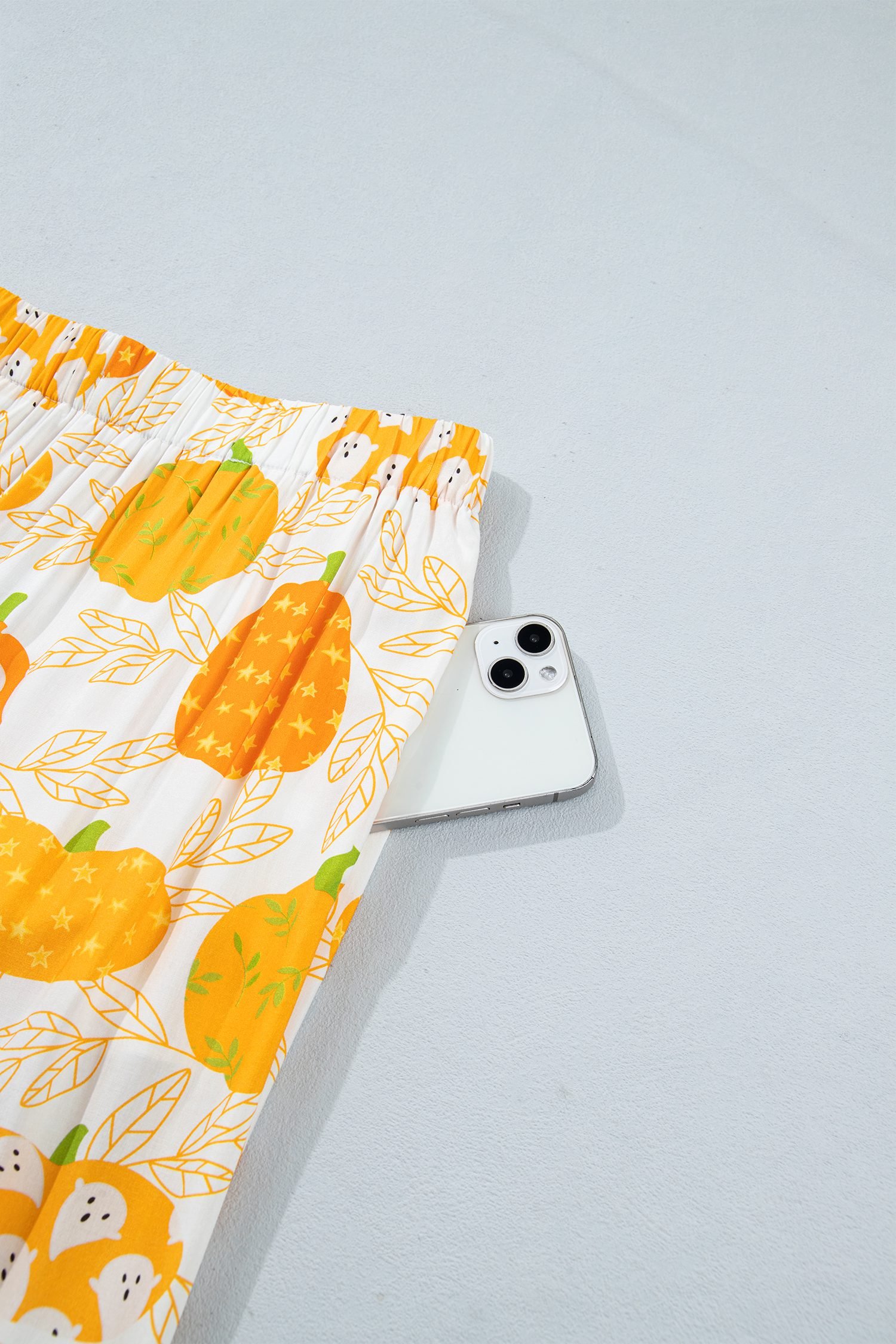 Orange Short Sleeve Pumpkin Print Polka Dot Trim Pocket Pocket Placket Home Wear Lounge Set