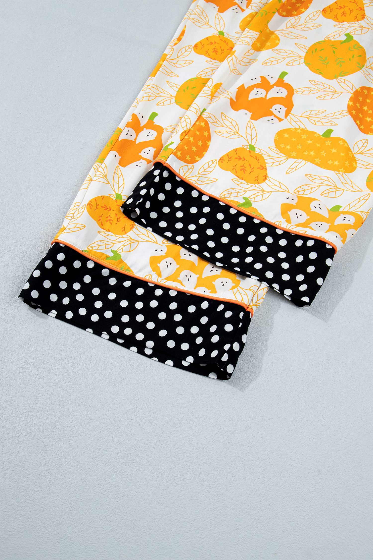 Orange Short Sleeve Pumpkin Print Polka Dot Trim Pocket Pocket Placket Home Wear Lounge Set
