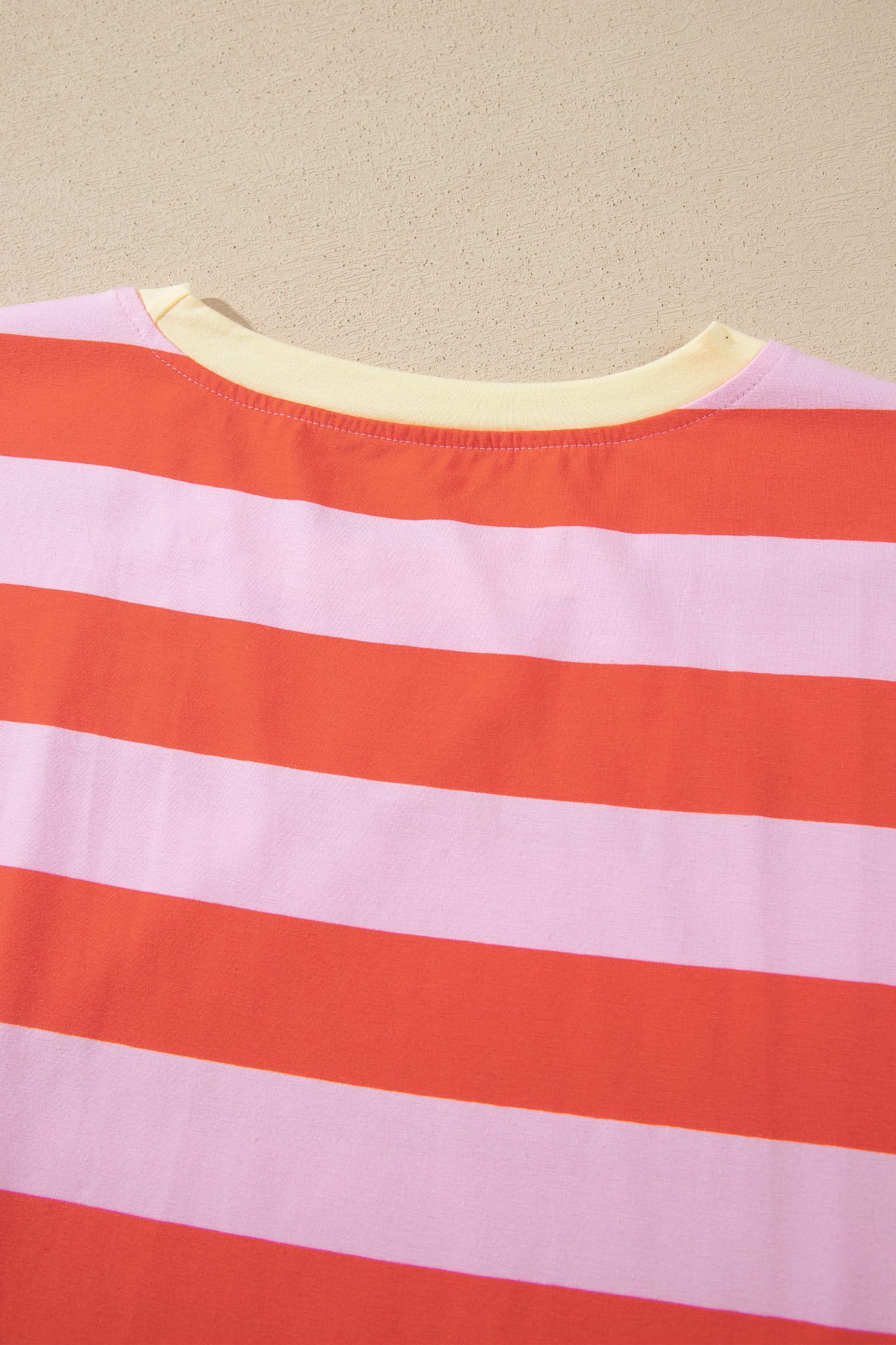 Orange Stripe Cuffed Short Sleeve Pocketed Casual T Shirt Long Dress