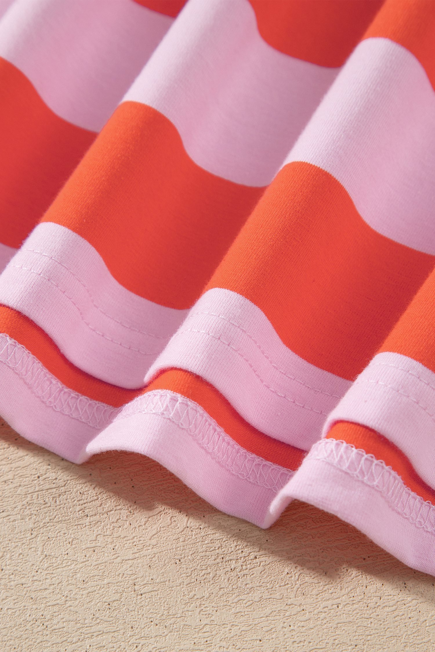 Orange Stripe Cuffed Short Sleeve Pocketed Casual T Shirt Long Dress