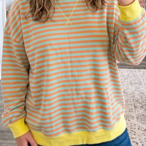Orange Stripe High Neck Striped Colorblock Tunic Plus Size Sweatshirt