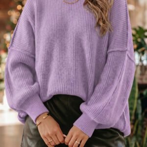 Orchid Bouquet Long Sleeve Ribbed Knit Stand Neck Regular Fit Sweater