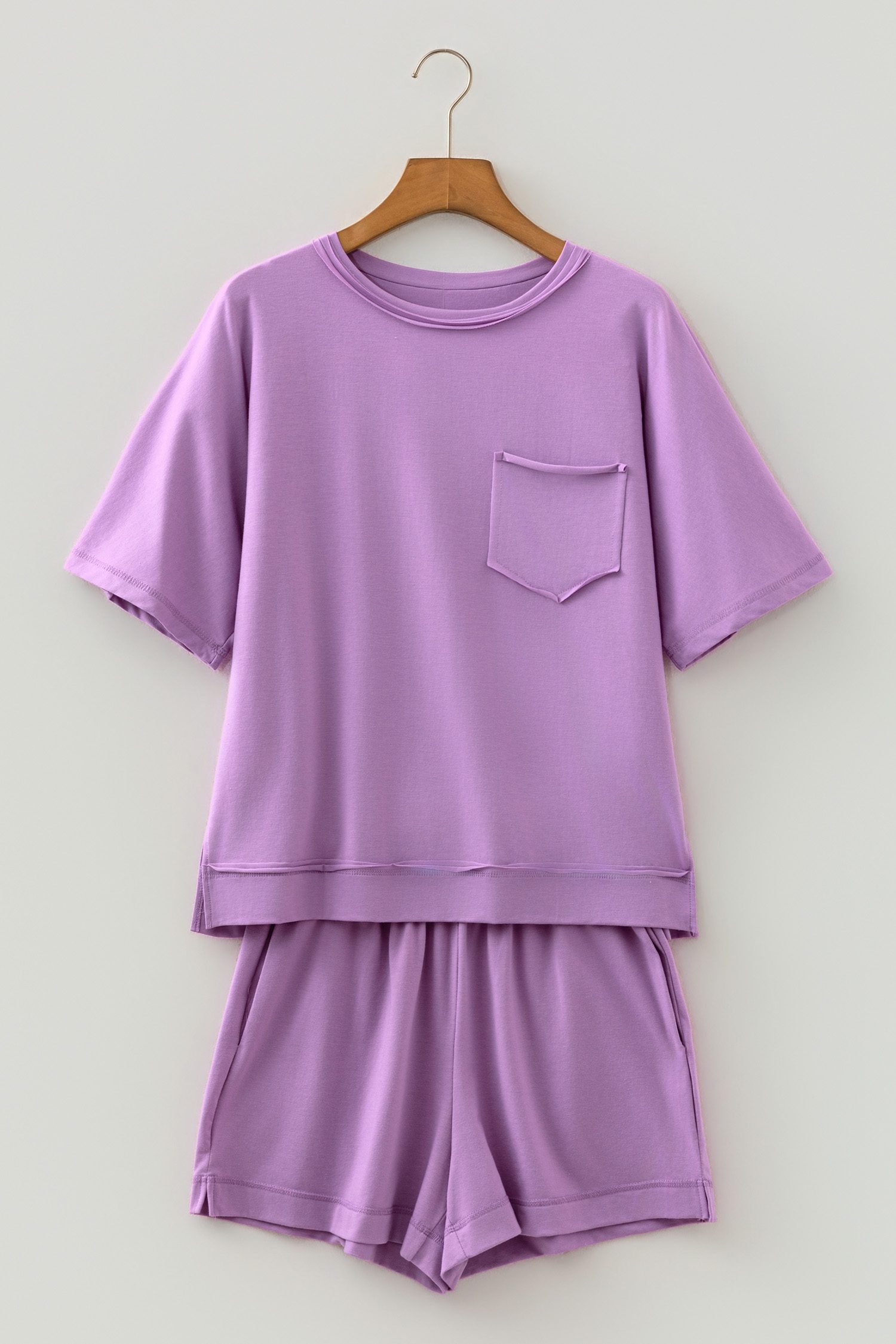 Orchid Bouquet Raw Edge Patch Pocket Oversized Top and Shorts Set