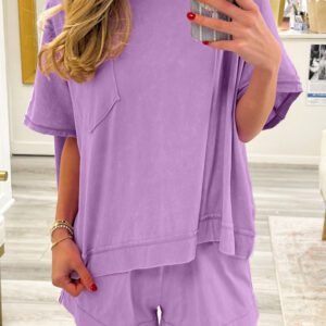 Orchid Bouquet Raw Edge Patch Pocket Oversized Top and Shorts Set