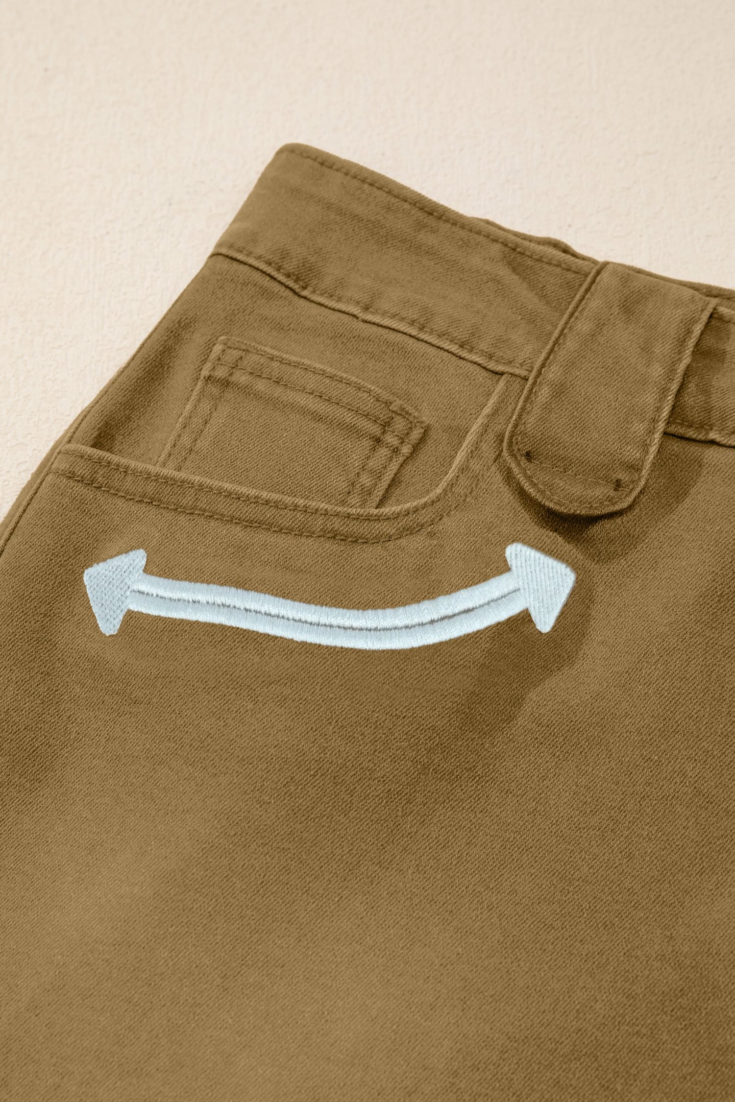 Pale Khaki Contrast Arrow Detail Western Denim Shorts