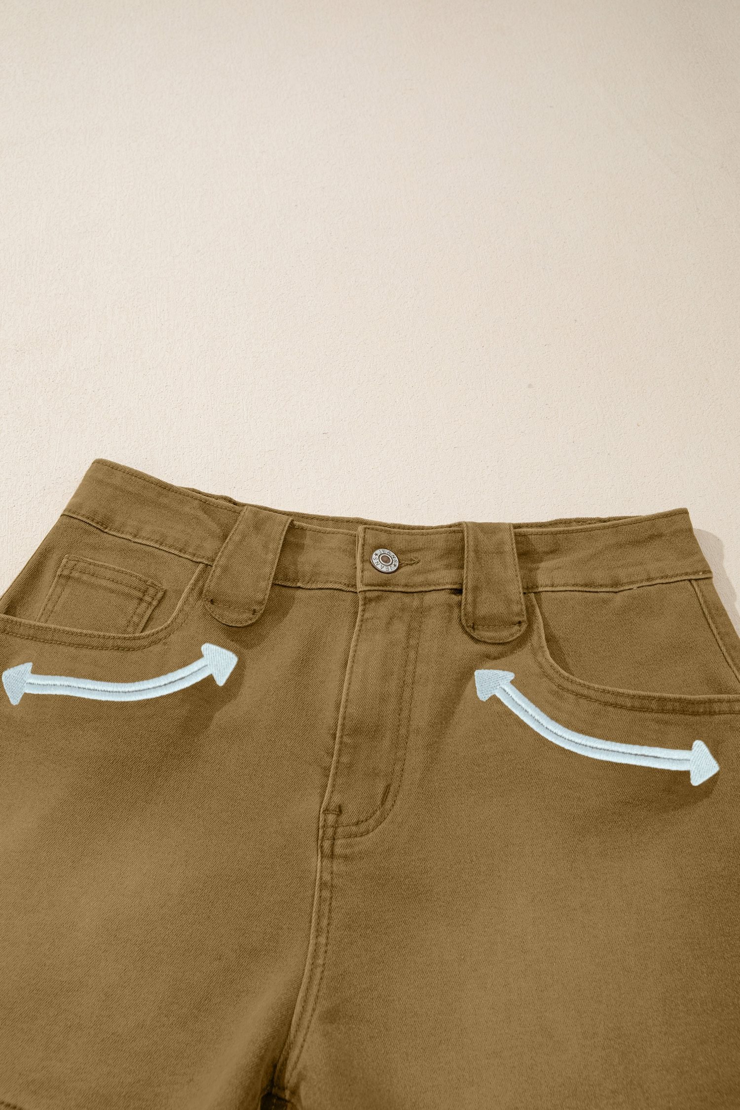 Pale Khaki Contrast Arrow Detail Western Denim Shorts