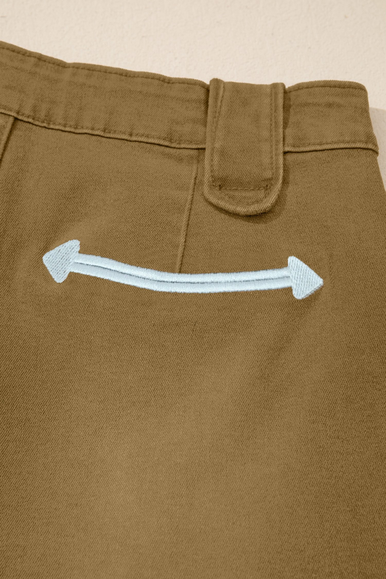 Pale Khaki Contrast Arrow Detail Western Denim Shorts