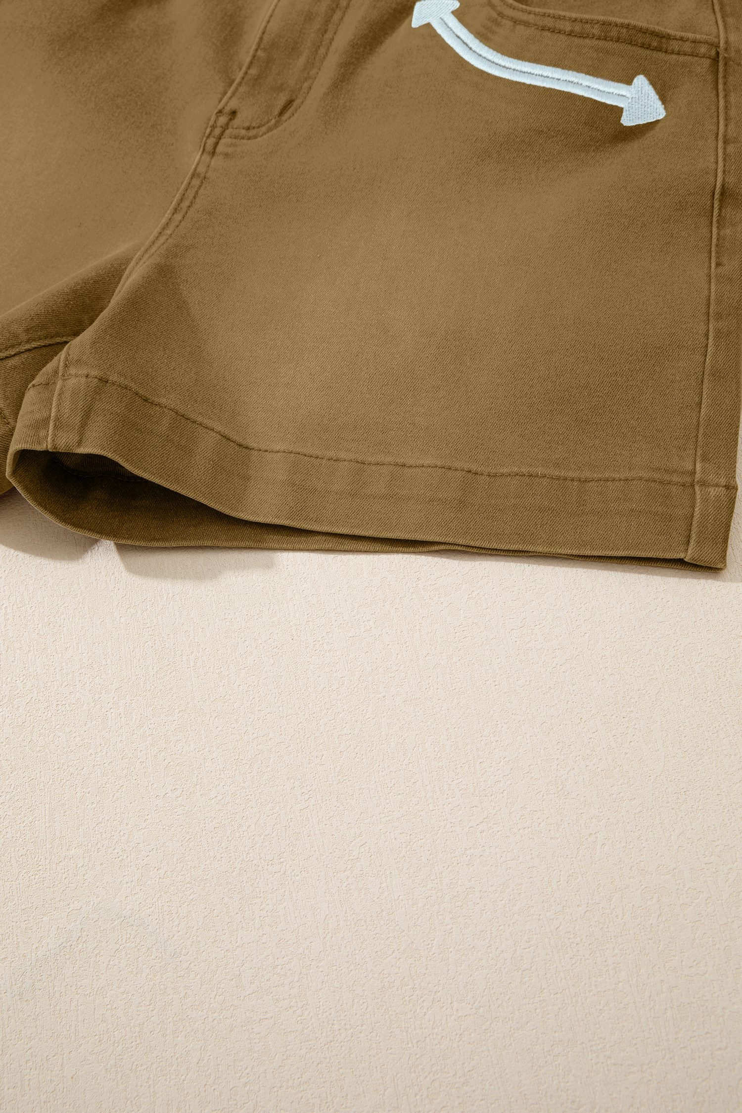 Pale Khaki Contrast Arrow Detail Western Denim Shorts
