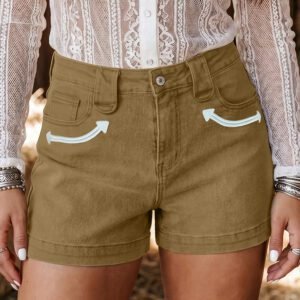 Pale Khaki Contrast Arrow Detail Western Denim Shorts
