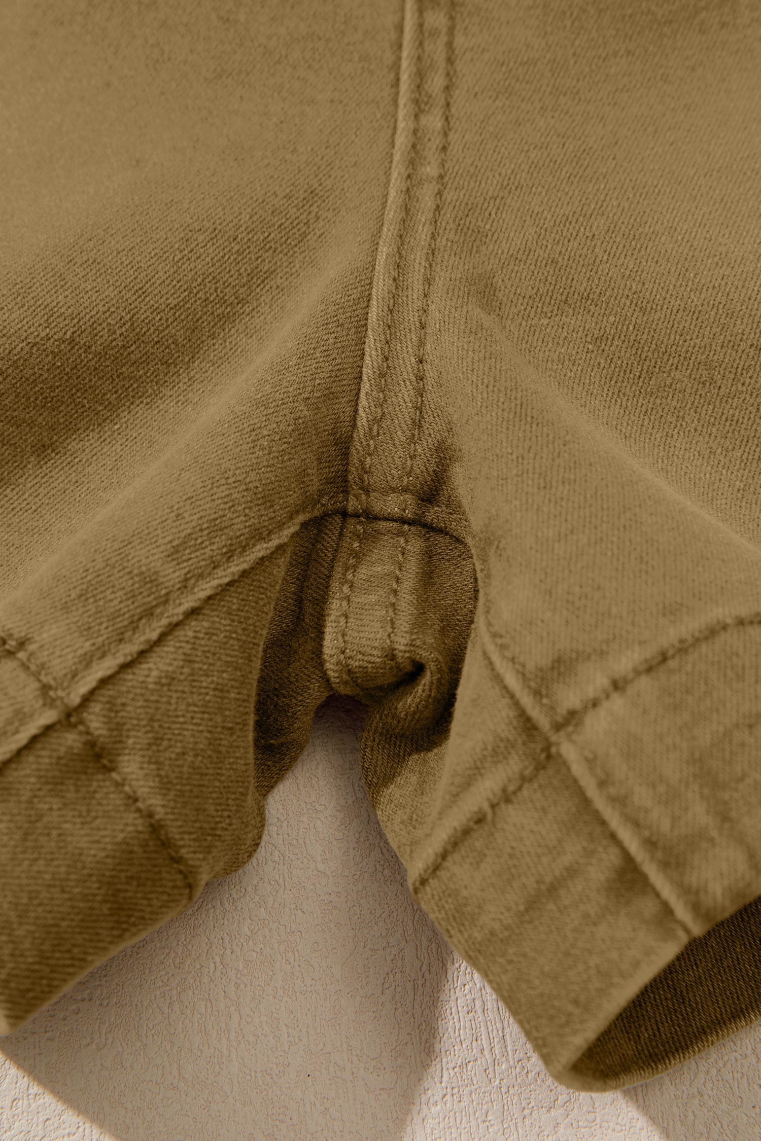 Pale Khaki Contrast Arrow Detail Western Denim Shorts