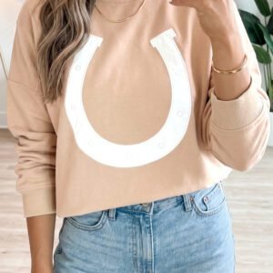 Parchment Horseshoe Embroidered Patch Graphic Drop Shoulder Sweatshirt