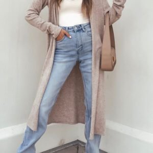 Parchment Solid Color Long Sleeve Casual Tunic Shift Cardigan