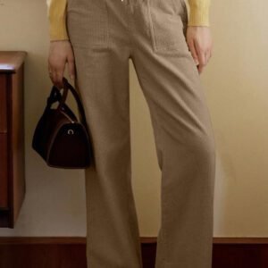 Parchment Tie Elastic Waist Soft Corduroy Pants