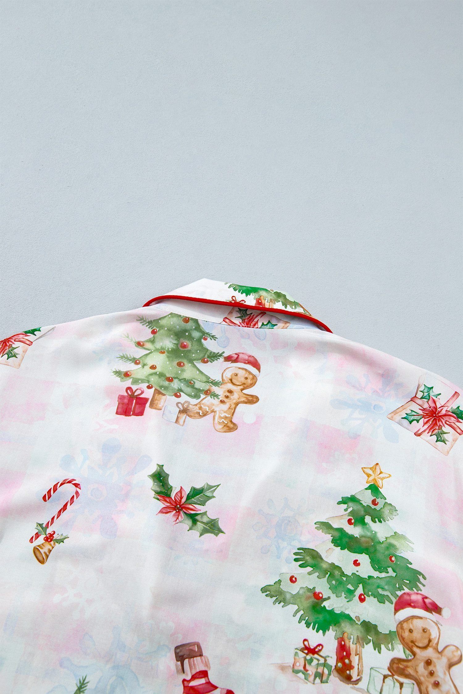 Pink Abstract Christmas Print Long Sleeve Two Piece Shift Lounge Set