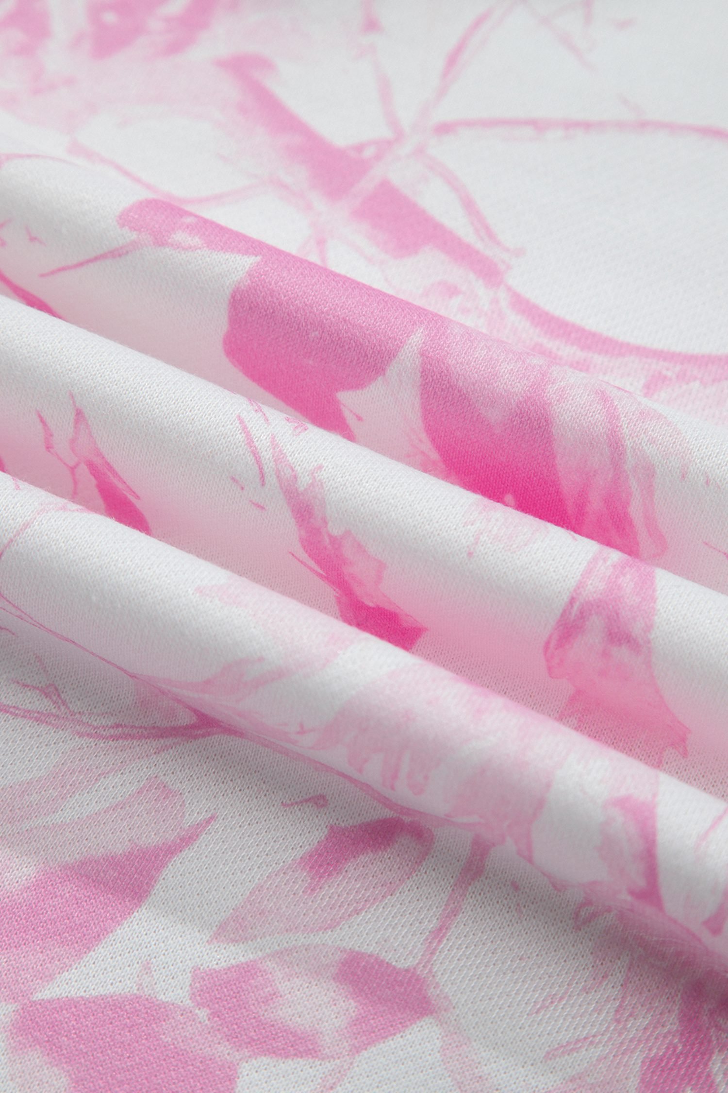 Pink Abstract Plant Print Long Sleeve V Neck Pant Set